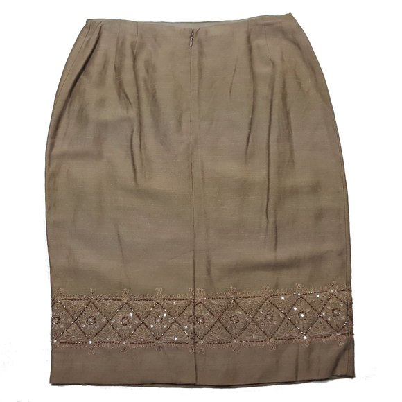 NEW Anne Klein Rhinestone Pencil Skirt, Women's Size 10, Brown Linen Blend - Picture 5 of 5